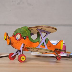 Ugears 4Kids Biplane 3D Painted Wooden Plane Model Kit