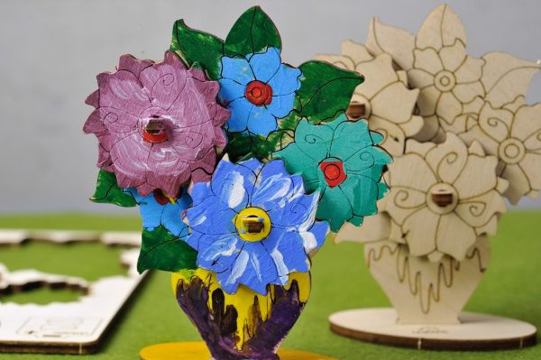 Ugears 4Kids Bouquet 3D Painted Wooden Flowers Model Kit